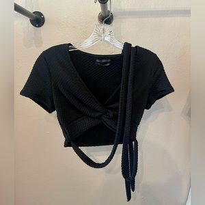 UO Tasha Wrap Waist Top. Size: Small. Color: Black.